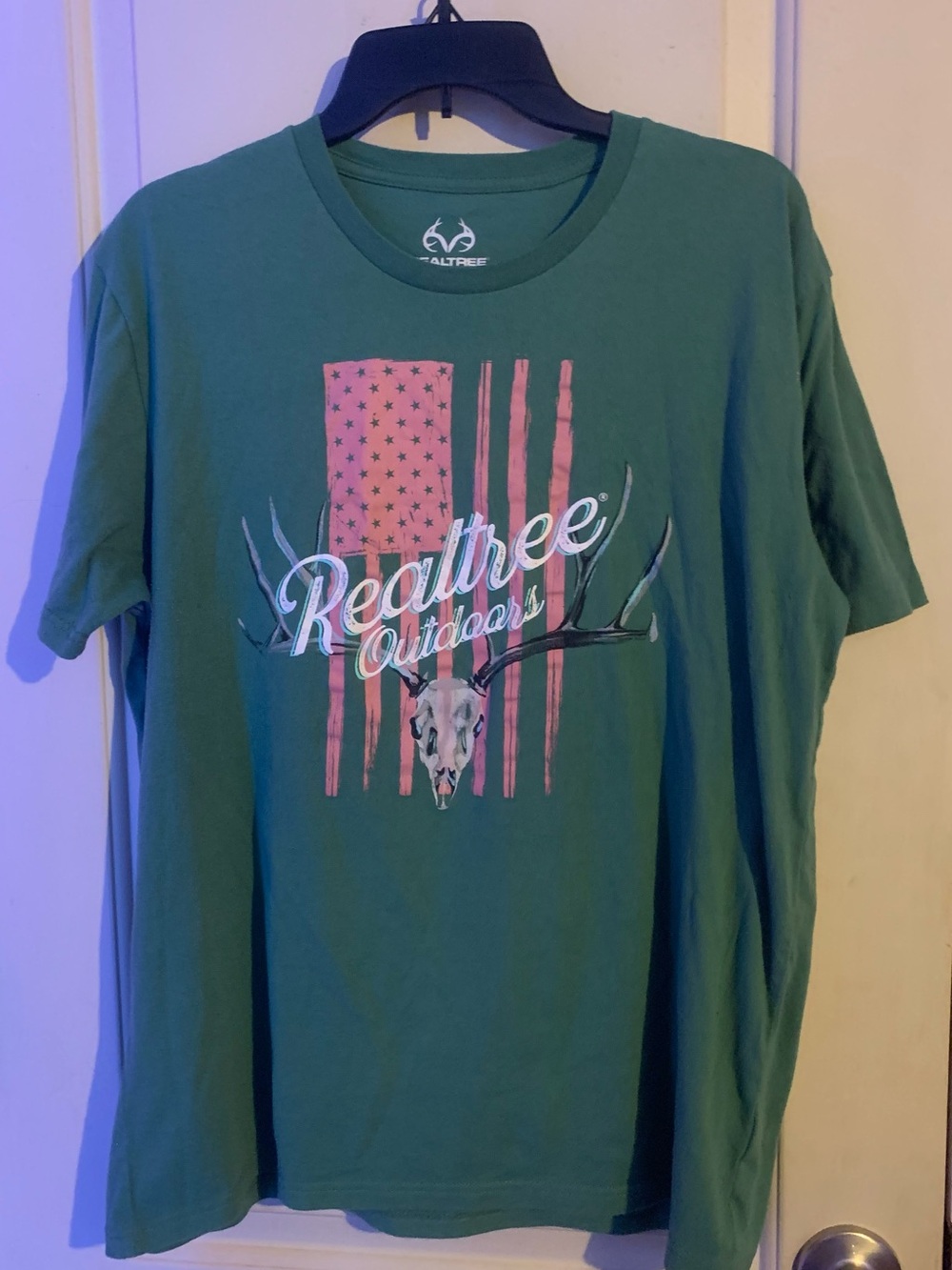 Realtree Green Tee with Pink Flag & Antler Skull Graphic